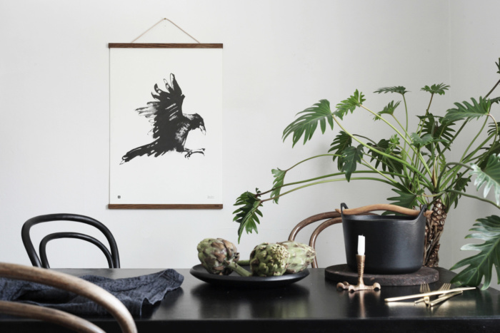 raven wall art with wooden frames