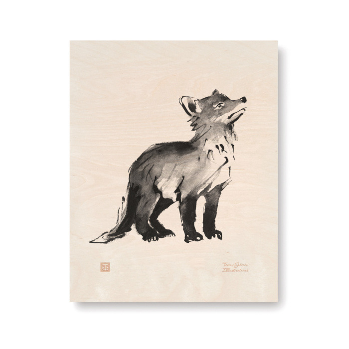 fox cub birch plywood art print