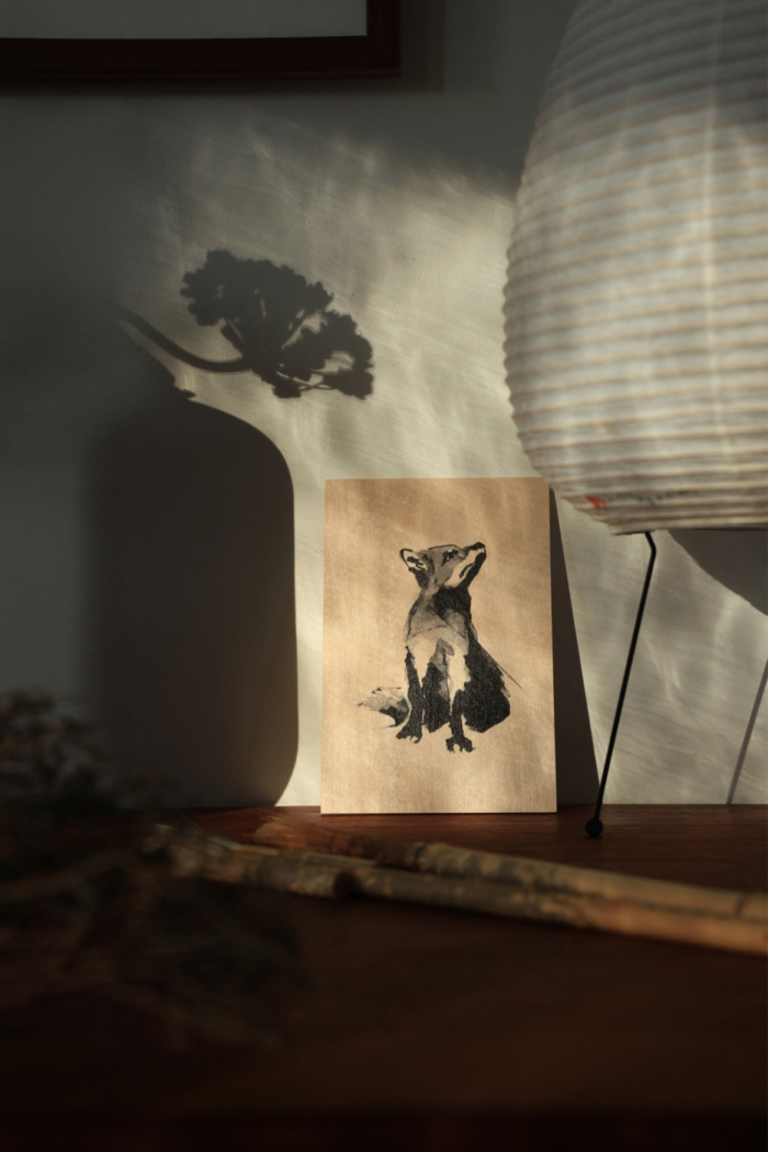 Birch plywood fox art card