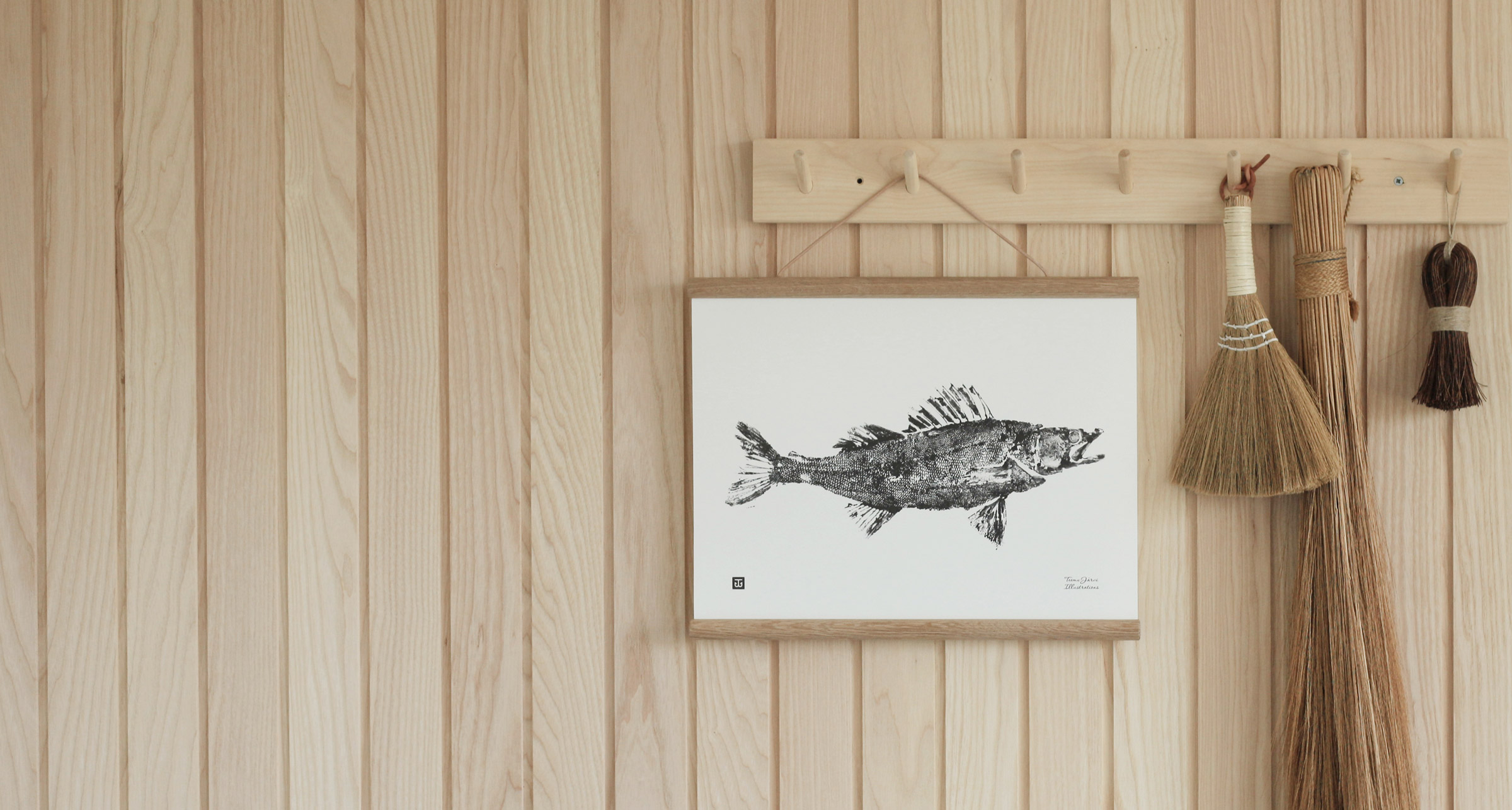 Black & White Zander wall art with wooden frames