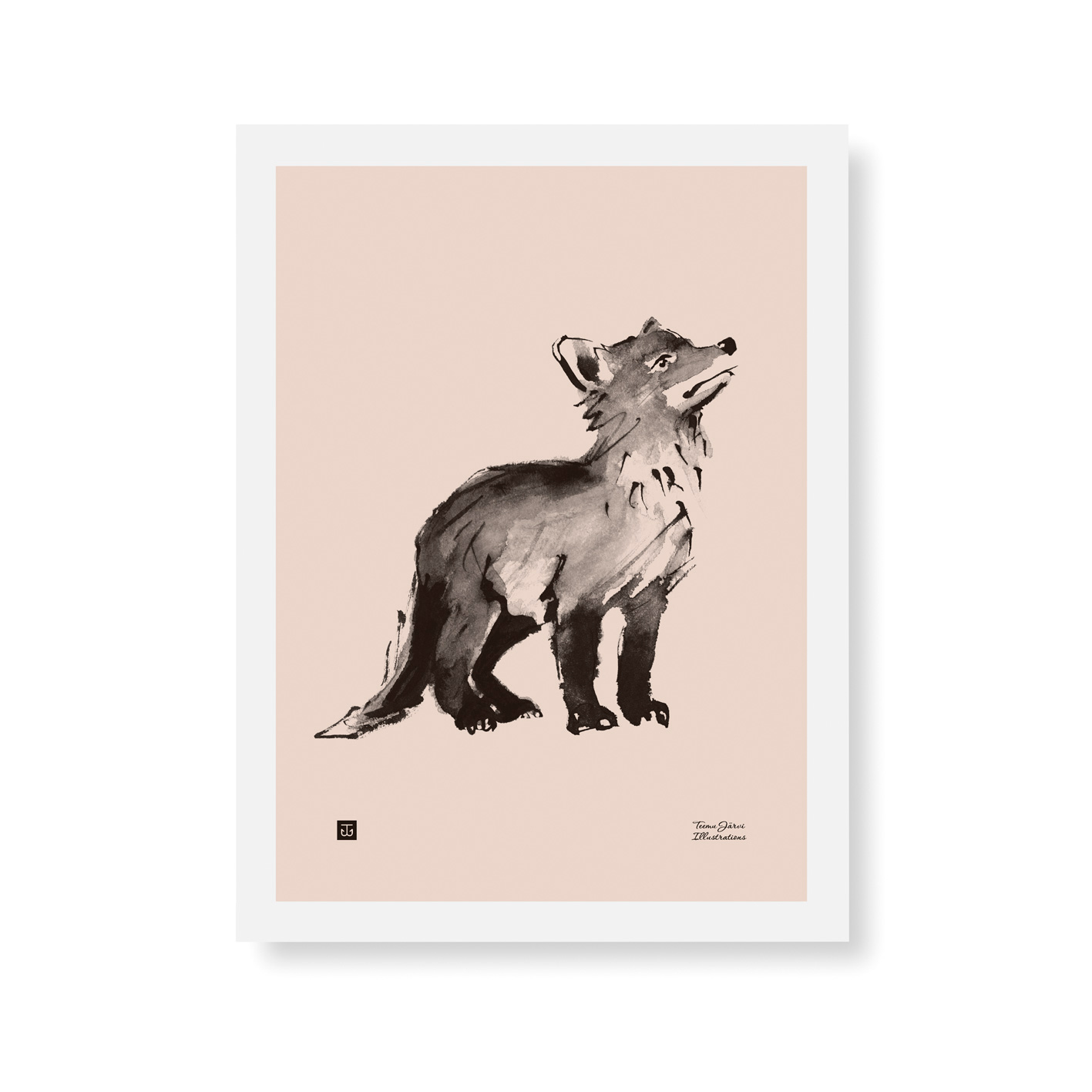 Fox cub art print – rose