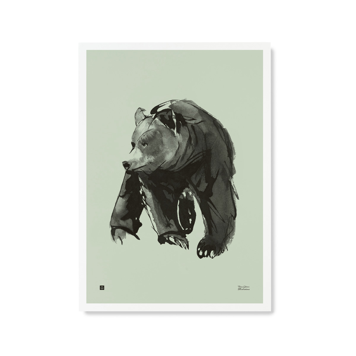 Gentle bear art print – spring green