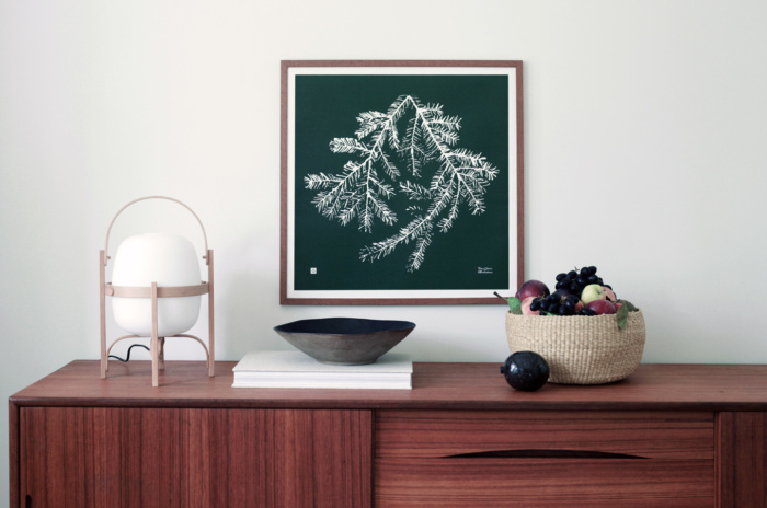 Forest green & white spruce branch square wall decor with wooden frame