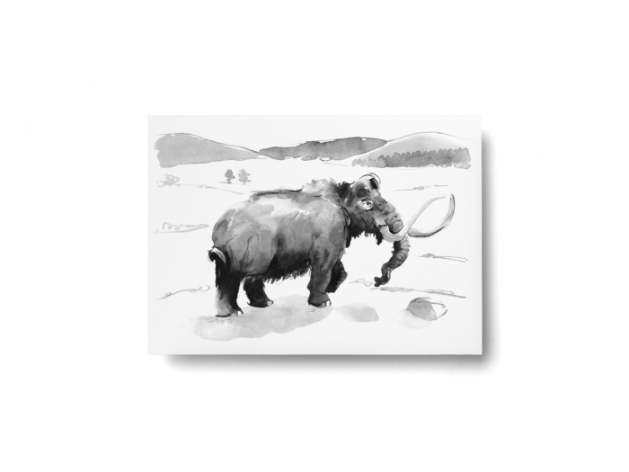 Woolly mammoth on the steppe postcard