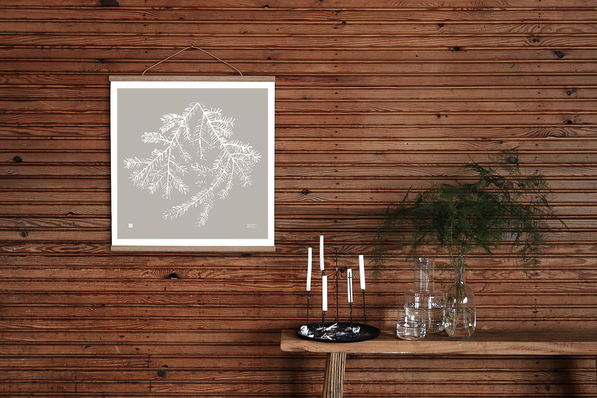 Spruce branch art print - greige
