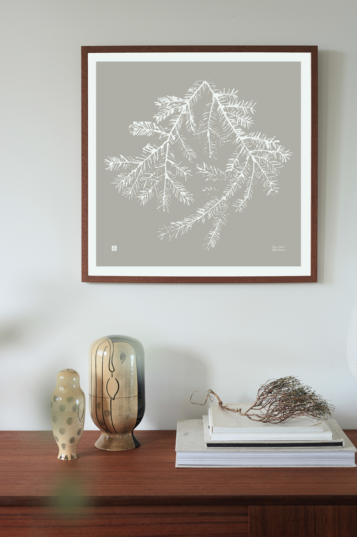 Spruce branch art print - greige